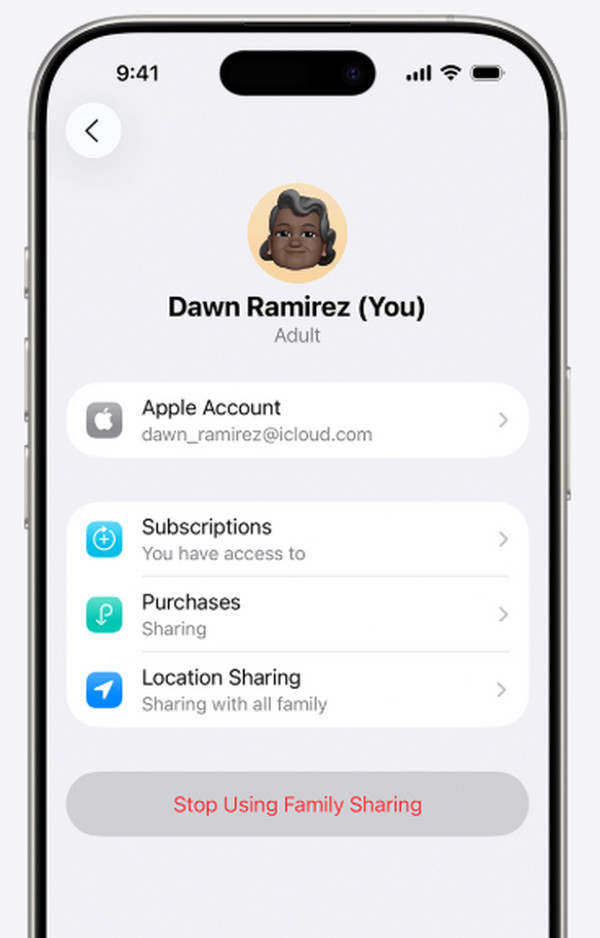 Tap Stop Using Family Sharing Button