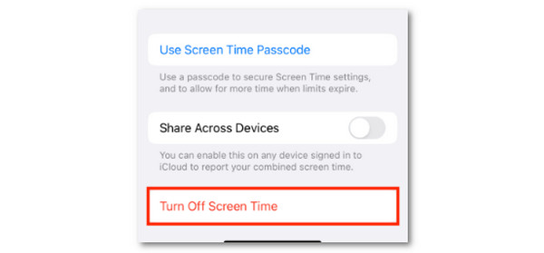 Tap Turn Off Screen Time Button