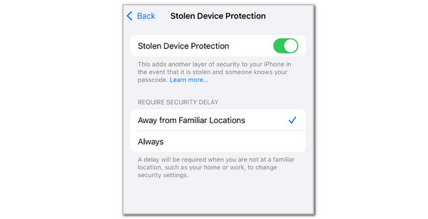 Toggle Stolen Device Protection Slider