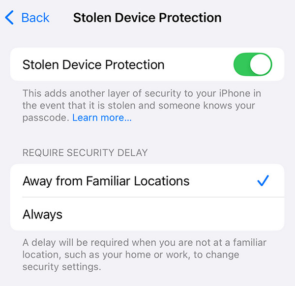 Turn Off Stolen Device Protection