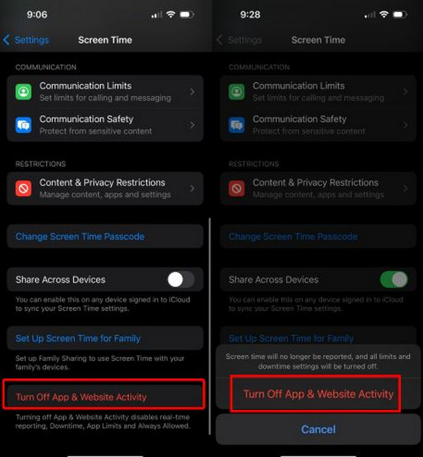 Tap Turn Off App And Website Activity Button