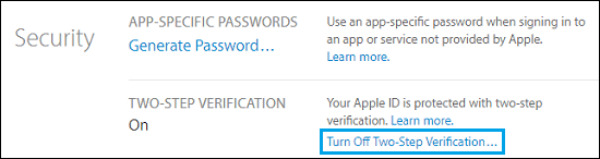 how to turn off two step verification apple id