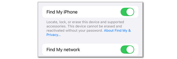 toggle off find my slider