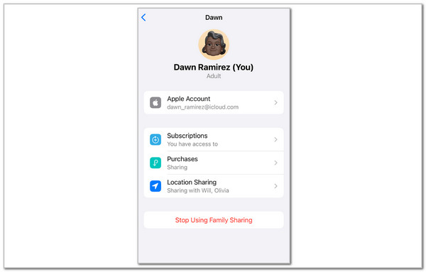 tap stop using family sharing
