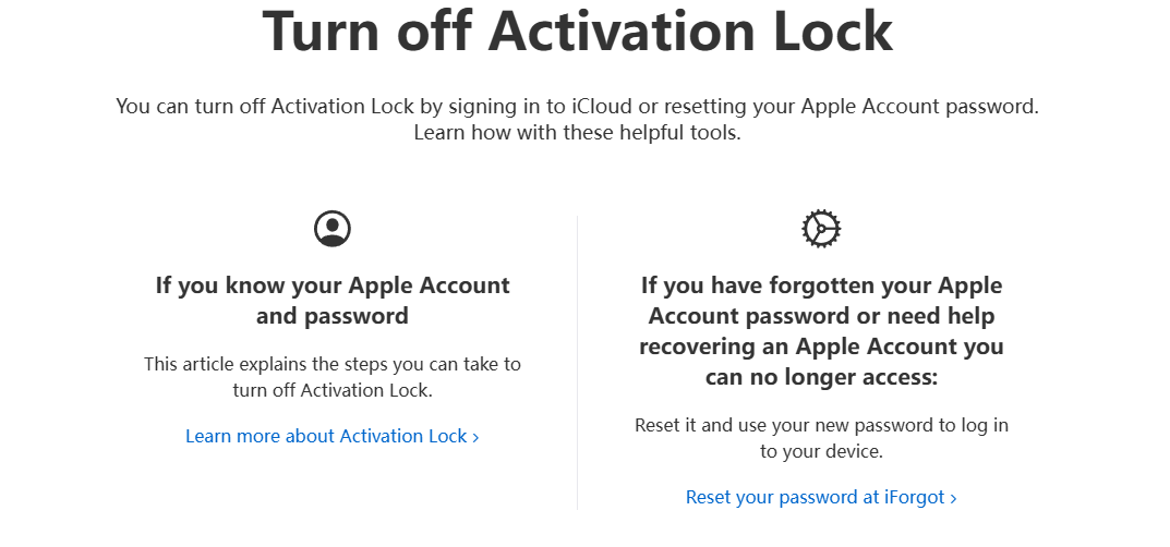 Request Activation Lock Support Online from Apple