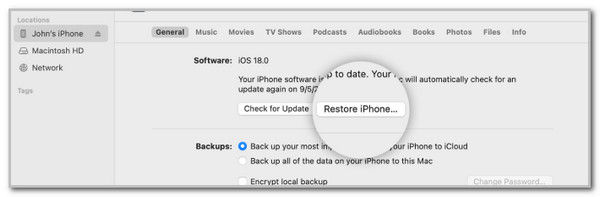 click restore iphone