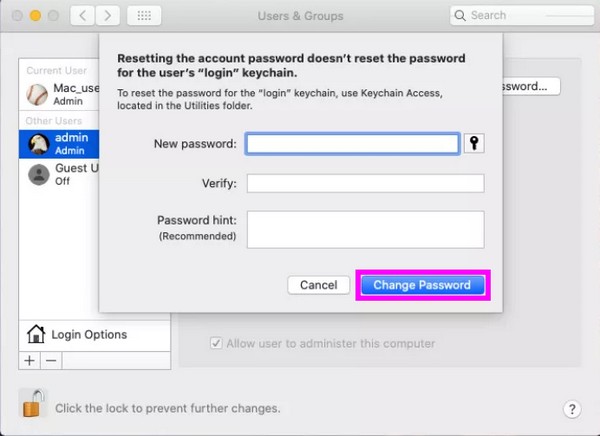 déverrouiller le macbook via un autre compte administrateur
