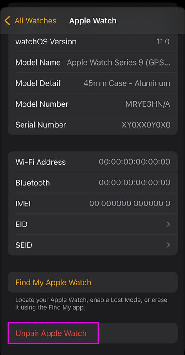 hit unpair apple watch