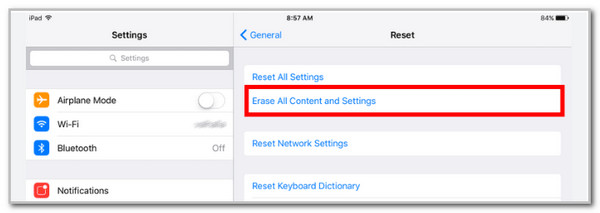 erase all content and settings