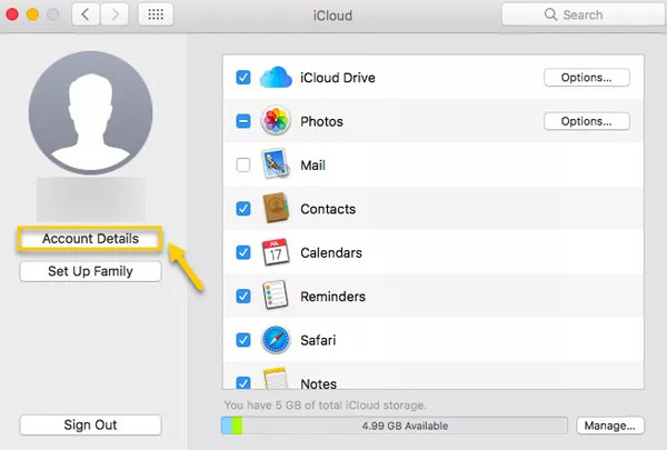 detalles de la cuenta de icloud en mac