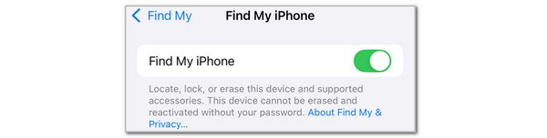 toggle on find my iphone