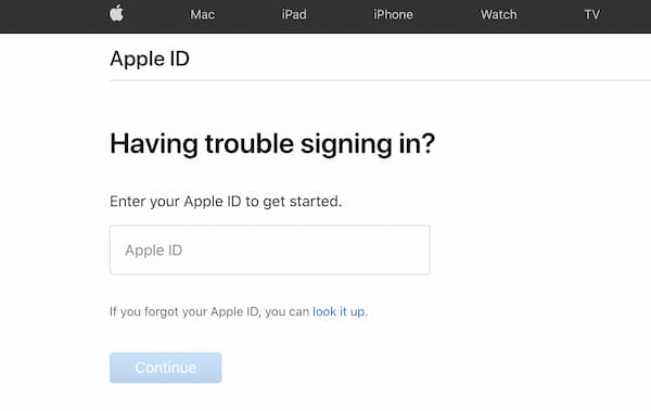 page d'identification Apple si vous avez oublié