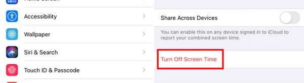 Tap Turn Off Screen Time Button
