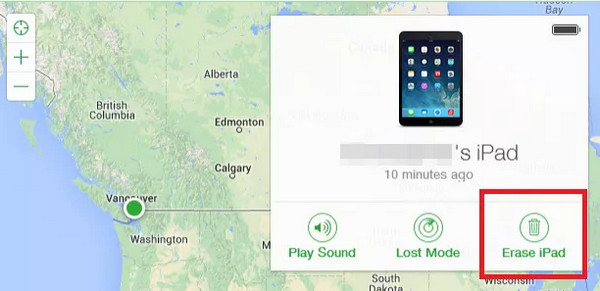 erase ipad on find my