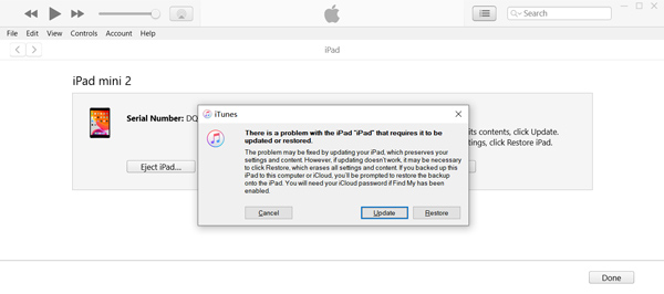 iTunes détecte l'ipad désactivé