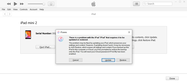 itunes detecta ipad deshabilitado