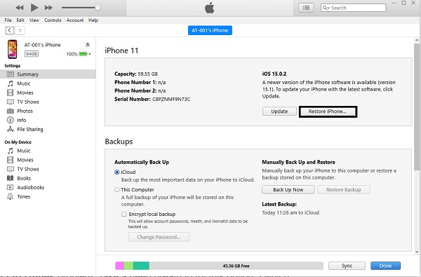 Reset Restrictions Passcode on iPad via iTunes