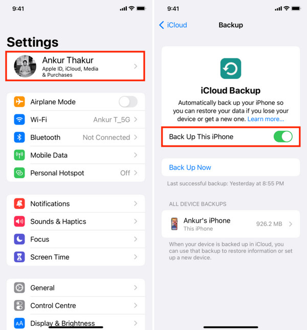 Tap iCloud Account