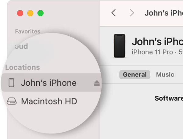 Macos Finder hitta iPhone