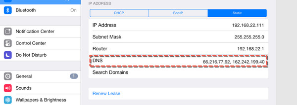 veja informações de DNS do iPad