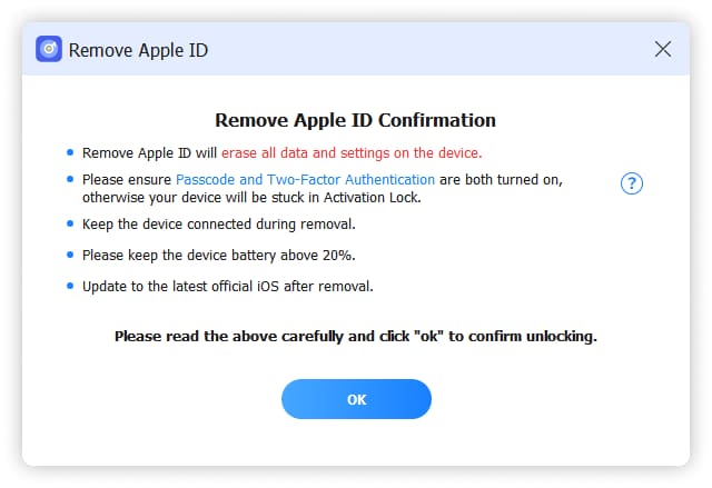 confirm to remove apple id