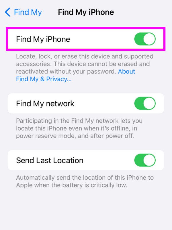 ta bort hitta min iPhone via inställningar