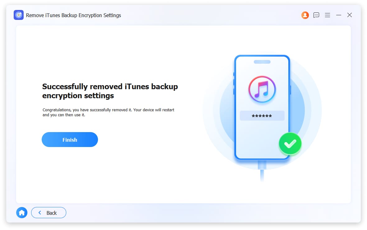 remove itunes backup enctyption settings