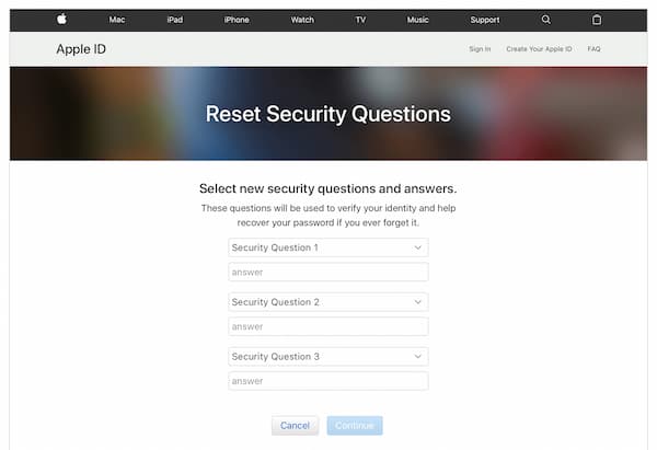 reset apple id security questions