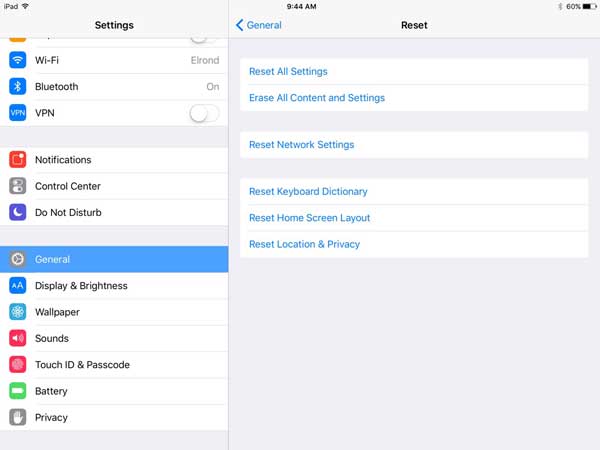 reset ipad settings
