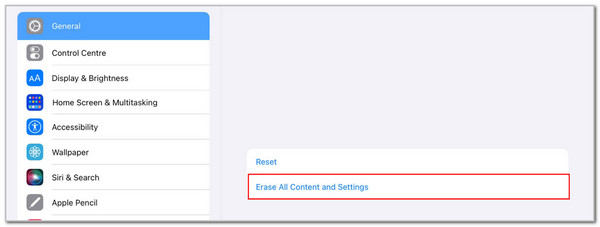 tap erase all content and settings