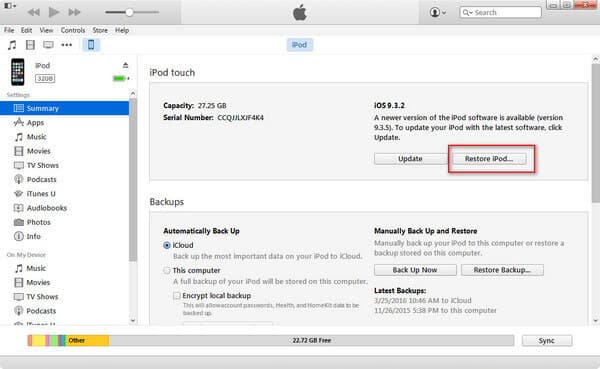 restaurar ipod desactivado con itunes