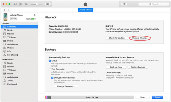 restaurar el iPhone con iTunes