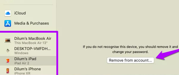 select a device and click to remove it from apple id