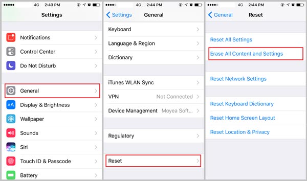 settings general reset erase iphone