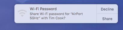 mac'ten wifi şifresini paylaş