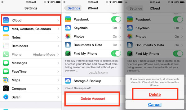 выйти из icloud на iphone