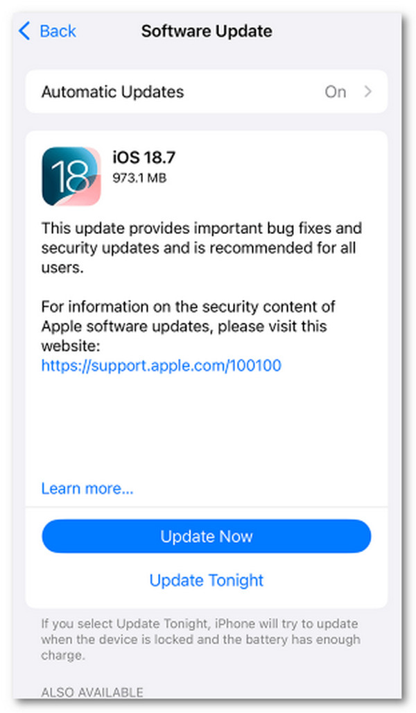 Tap Update Now Button