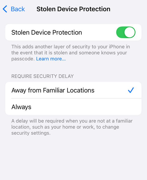 Turn on or Off Stolen Device Protection