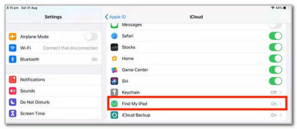 toggle off find my ipad