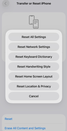 reset all settings