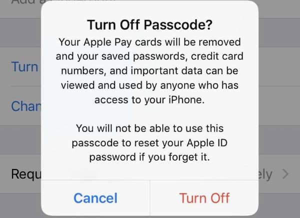 turn off passcode iphone