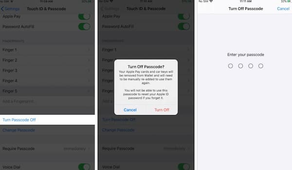 turn off passcode on iphone
