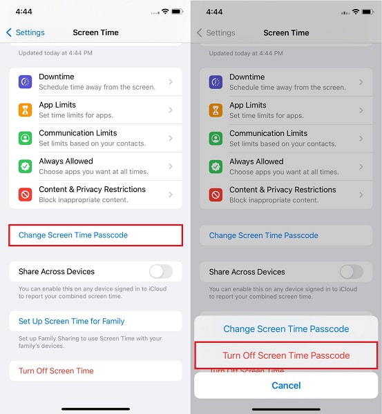 disattivare Screen Time