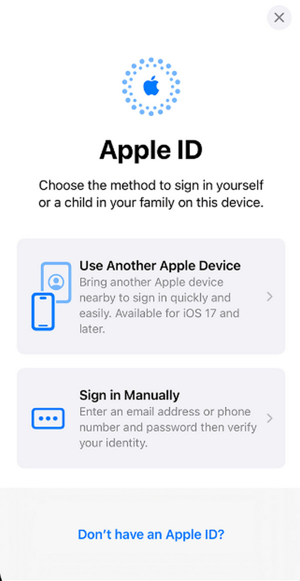 sign in apple id on ios device