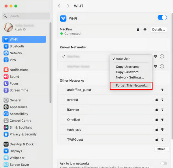 Click Forget This Network Button