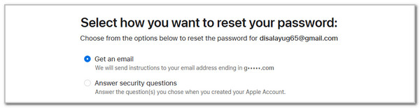 get an email or answer security questions