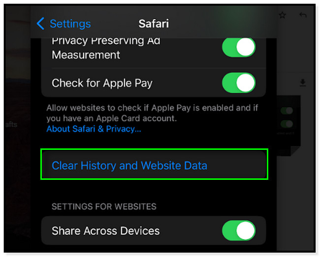 locate the Clear History and Website Data button