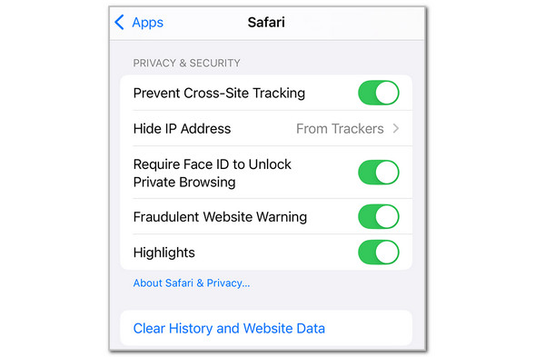 Tap Clear History And Website Data Button