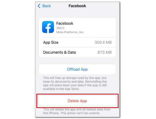 Tap Delete App Button