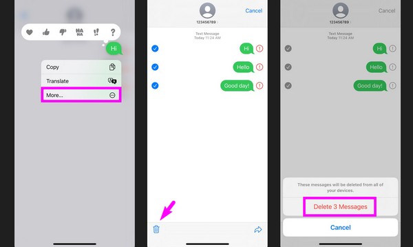 verwijder het sms-bericht in de berichten-app